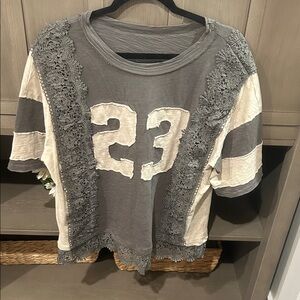 Gray and Cream Number 23 Lace T-Shirt